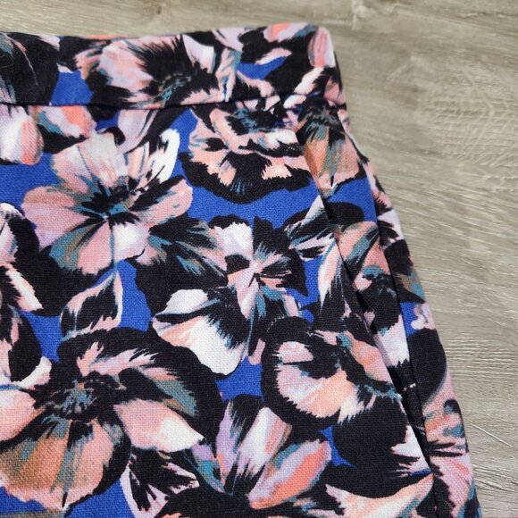 J. Crew Floral Print Cotton Linen Blend Shorts Blue Pink Womens Size 8 - Picture 9 of 15